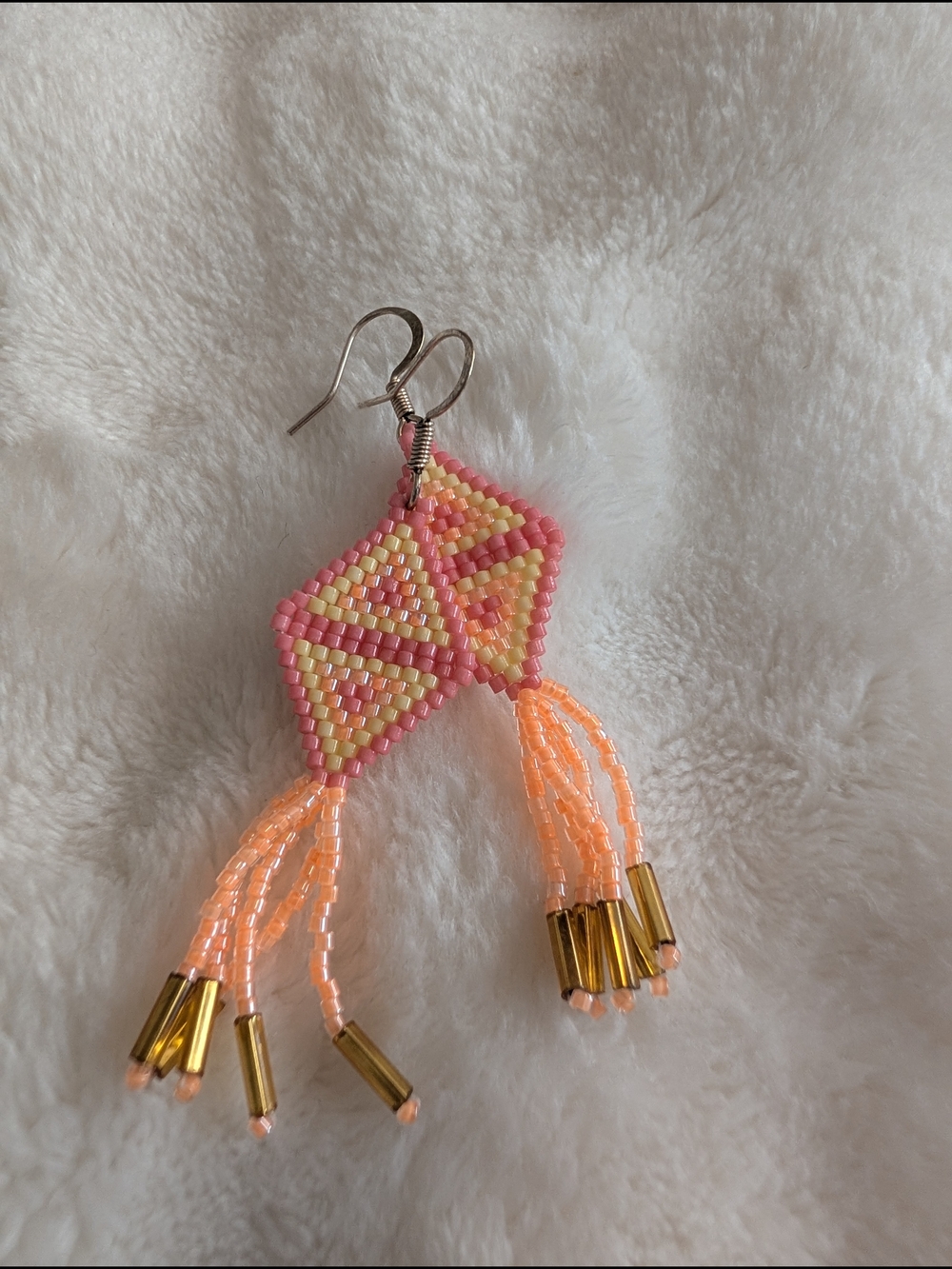 Handmade Pink Peach Seed Bead Fringe Earrings Boho Festival Southwestern